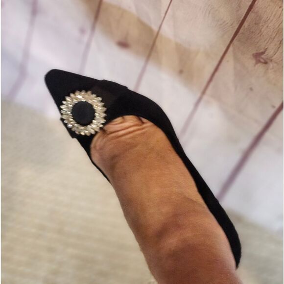 Michael Michael Kors "Viola"Black Suede w/Crystal Brooch Accent Pumps Sz.10 $160 - Picture 10 of 11